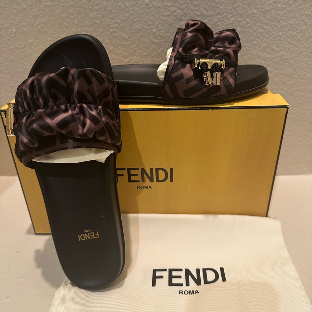 Fendi Brown and Black Slide Sandals with Luxurious Design